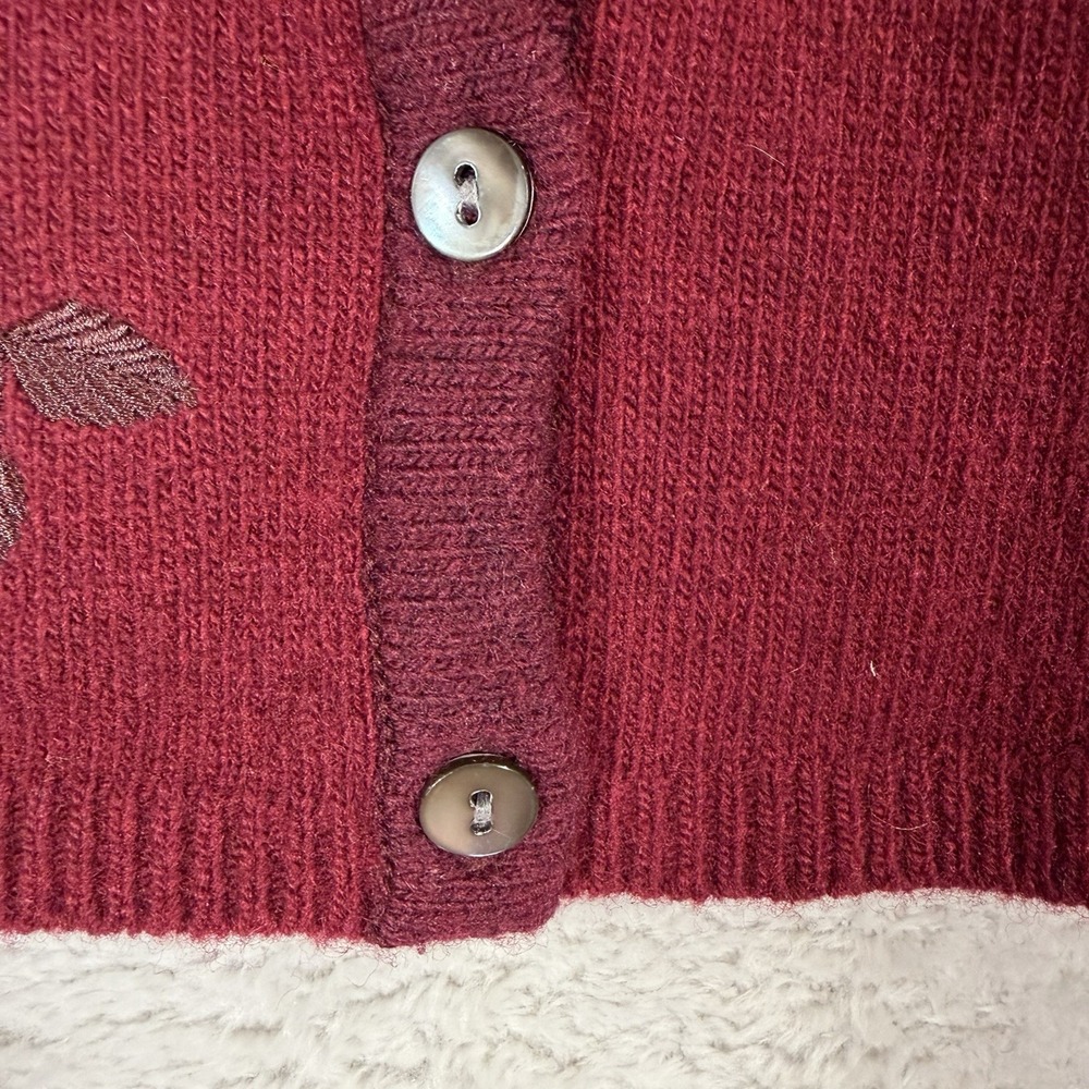 Classiques Entier Medium Lambswool‎ Embroidered Floral Cardigan Red Vintage - Picture 3 of 8